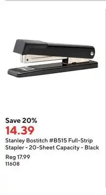 Staples Stanley Bostitch #B515 Full-Strip Stapler - 20-Sheet Capacity - Black offer