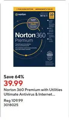 Staples Norton 360 Premium with Utilities Ultimate Antivirus & Internet Security for 10 Devices - 1 Year Subscription offer