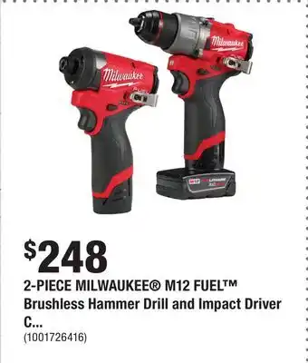 Home Depot 2-PIECE MILWAUKEE M12 FUEL Brushless Hammer Drill and Impact Driver Combo Kit • (1) 2.0Ah and (1) 4.0Ah Batteries and Charger offer