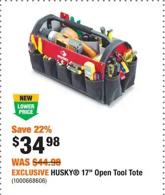 Home Depot EXCLUSIVE HUSKY 17 Open Tool Tote offer