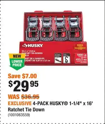 Home Depot EXCLUSIVE 4-PACK HUSKY 1-1/4 x 16' Ratchet Tie Down offer