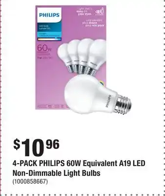 Home Depot 4-PACK PHILIPS 60W Equivalent A19 LED Non-Dimmable Light Bulbs offer