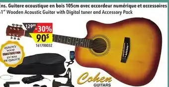 Sushi Shop 41 Wooden Acoustic Guitar with Digital tuner and Accessory Pack offer
