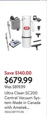 Walmart Ultra Clean SC200 Central Vacuum System Made in Canada with Ametek Tangential Bypass Motor offer