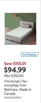 Walmart ViscoLogic HarmonyNap Twin Mattress, Made in Canada offer
