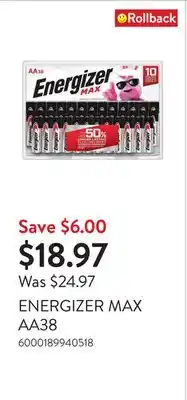 Walmart ENERGIZER MAX AA38 offer