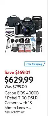 Walmart Canon EOS 4000D / Rebel T100 DSLR Camera with 18-55mm Lens + Accessories offer
