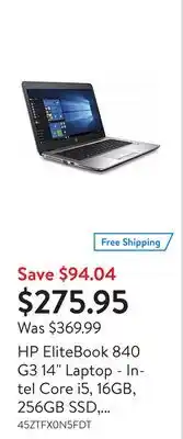 Walmart HP EliteBook 840 G3 14 Laptop - Intel Core i5, 16GB, 256GB SSD, Win10 Pro - Refurbished offer