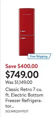 Walmart Classic Retro 7 cu. ft. Electric Bottom Freezer Refrigerator WALMART EXCLUSIVE with Wine Rack offer
