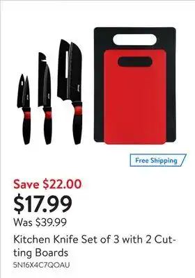 Walmart Kitchen Knife Set of 3 with 2 Cutting Boards offer