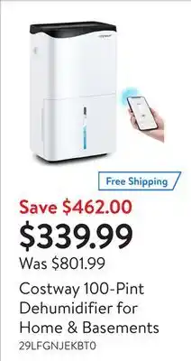Walmart Costway 100-Pint Dehumidifier for Home & Basements offer