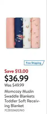 Walmart Momcozy Muslin Swaddle Blankets Toddler Soft Receiving Blanket offer