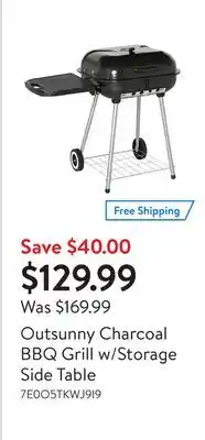 Walmart Outsunny Charcoal BBQ Grill w/Storage Side Table offer