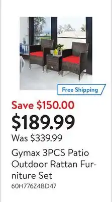 Walmart Gymax 3PCS Patio Outdoor Rattan Furniture Set offer