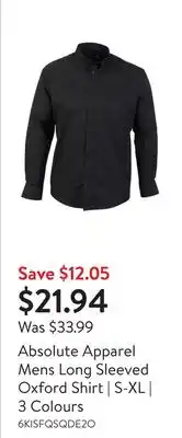 Walmart Absolute Apparel Mens Long Sleeved Oxford Shirt | S-XL | 3 Colours offer