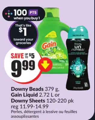 FreshCo Downy Beads 379 g, Gain Liquid 2.72 L or Downy Sheets 120-220 pk offer