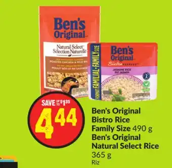 FreshCo Ben's Original Bistro Rice Family Size 490 g Ben's Original Natural Select Rice 365 g offer