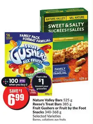 FreshCo Nature Valley Bars 525g Reese's Treat Bars 385 g Fruits Gushers or Fruits by the Foot Snacks 340-368g Selected Varieties offer