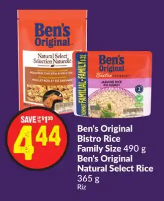 Chalo FreshCo Ben's Original Bistro Rice Family Size 490 g Ben's Original Natural Select Rice 365 g offer
