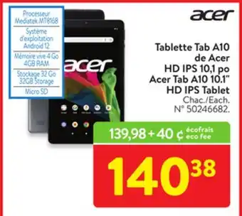 Walmart acer Tab A10 10.1 HD IPS Tablet offer