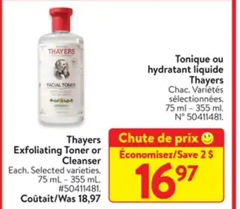 Walmart Thayers Exfoliating Toner or Cleanser offer