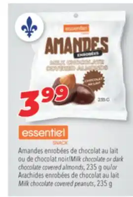 Familiprix Essentiel Milk chocolate or dark chocolate covered almonds, 235 g or Milk chocolate covered peanuts, 235 g offer