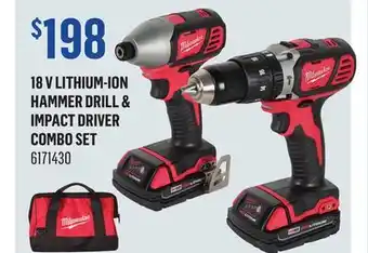 Canac 18 V Lithium-Ion Hammer Drill & Impact Driver Combo Set offer