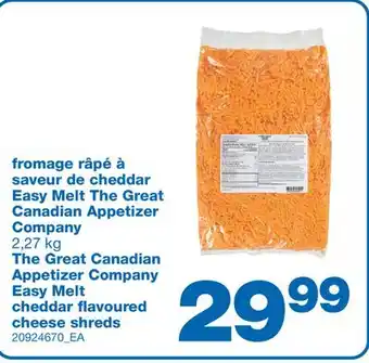 Wholesale Club FROMAGE RÂPÉ À SAVEUR DE CHEDDAR EASY MELT THE GREAT CANADIAN APPETIZER COMPANY, 2,27 kg offer
