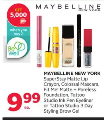 Rexall MAYBELLINE NEW YORK SuperStay Matte Lip Crayon, Colossal Mascara, Fit Me! Matte + Poreless Foundation, Tattoo Studio Ink Pen offer