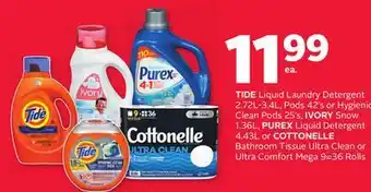 Rexall TIDE Liquid Laundry Detergent 2.72L-3.4L, Pods 42' s or Hygienic Clean Pods 25' s, IVORY Snow 1.36L, PUREX Liquid Detergent 4 offer