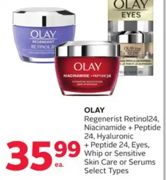 Rexall OLAY Regenerist Retinol24, Niacinamide + Peptide 24, Hyaluronic + Peptide 24, Eyes, Whip or Sensitive Skin Care or Serums offer