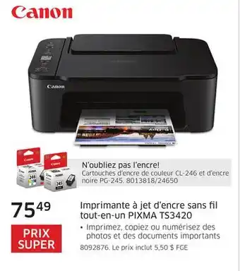 The Source Imprimante à jet d'encre sans fil tout-en-un PIXMA TS3420 Canon offer