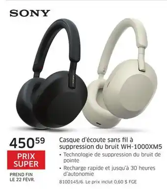 The Source Casque d'écoute sans fil à suppression du bruit WH-1000XM5 Sony offer