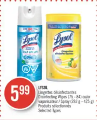 Pharmaprix LYSOL Disinfecting Wipes (75 - 84) or Spray (283 g - 425 g) offer