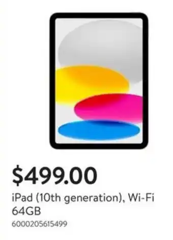 Walmart iPad (10th generation), Wi-Fi 64GB offer