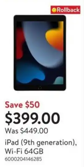 Walmart iPad (9th generation), Wi-Fi 64GB offer