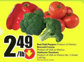 FreshCo Red Field Peppers, Broccoli Crowns, Hothouse Tomatoes offer