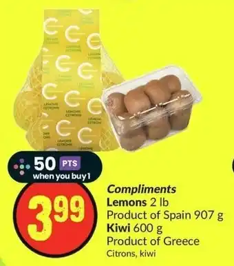 FreshCo Compliments Lemons 907g, Kiwi 600g offer