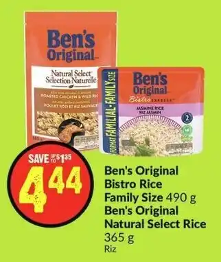 FreshCo Ben's Original Bistro Rice Family Size 490g, Ben's Original Natural Select Rice 365g offer