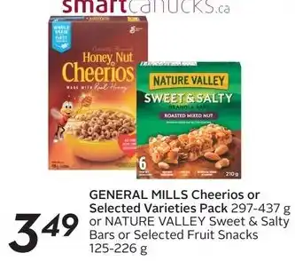 Sobeys GENERAL MILLS Cheerios or Selected Varieties Pack or NATURE VALLEY Sweet & Salty Bars or Selected Fruit Snacks 125-226g offer