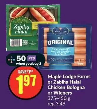 FreshCo Maple Lodge Farms or Zabiha Halal Chicken Bologna or Wieners 375-450g offer