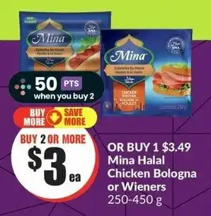 FreshCo Mina Halal Chicken Bologna or Wieners 250-450g offer