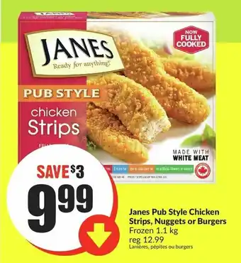 FreshCo Janes Pub Style Chicken Strips, Nuggets or Burgers Frozen 1.1kg offer