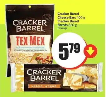 FreshCo Cheese Bars 400g, Cracker Barrel Shreds 320g offer