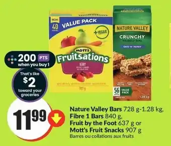 FreshCo Nature Valley Bars 728g-1.28kg, Fibre 1 Bars 840g, Fruit by the Foot 637g or Mott's Fruit Snacks 907g offer