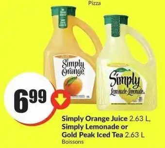 FreshCo Simply Orange Juice 2.63L, Simply Lemonade or Gold Peak Iced Tea 2.63L offer