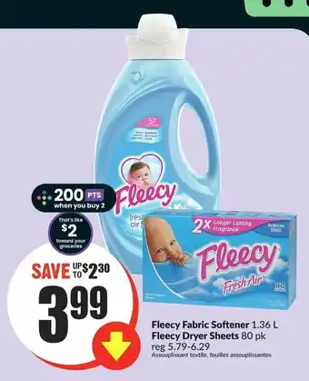 FreshCo Fleecy Fabric Softener 1.36L, Fleecy Dryer Sheets 80 pk offer
