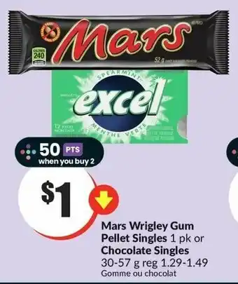 FreshCo Mars Wrigley Gum Pellet Singles 1 pk or Chocolate Singles 30-57g offer