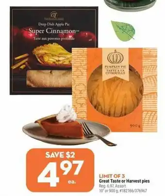 Giant Tiger Great taste or harvest pies offer