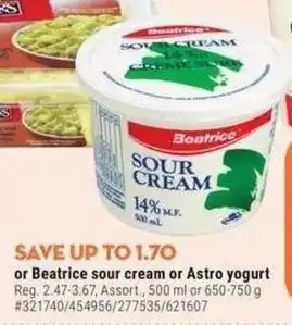 Giant Tiger Beatrice sour cream or astro yogurt offer